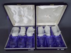 Watford Crystal - a boxed set of six crystal knop stemmed wine glasses and a boxed set of six cut