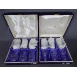 Watford Crystal - a boxed set of six crystal knop stemmed wine glasses and a boxed set of six cut