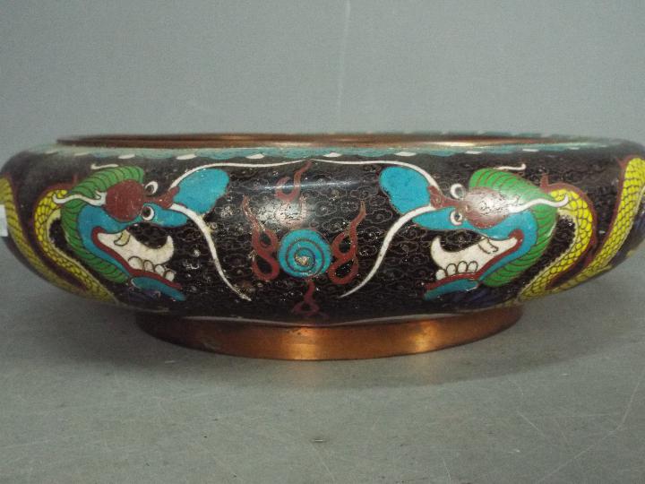 A cloisonné censer decorated to the interior with a front facing five clawed dragon and flaming - Image 6 of 12