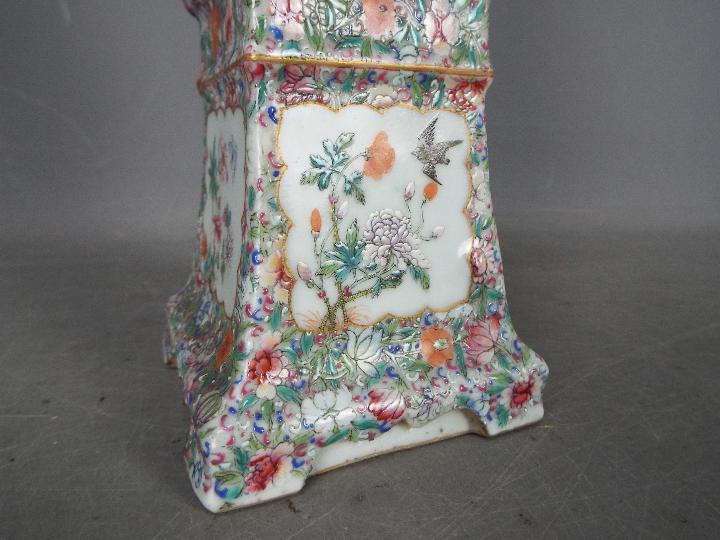 A Cantonese famille rose vase of square section, decorated with flowers and birds, - Image 13 of 16