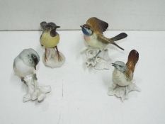 Karl Ens - Four Ceramic Birds. Amongst them a Wren, Grey Wagtail and a Blue Throat.