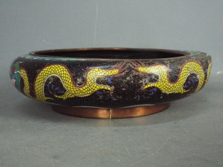 A cloisonné censer decorated to the interior with a front facing five clawed dragon and flaming - Image 5 of 12