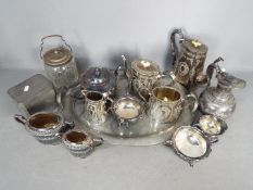 A collection of plated ware and pewter.