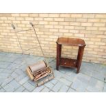 A vintage Webb lawnmower and an occasional table measuring approximately 62 cm x 51 cm x 35 cm.