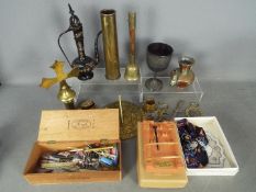 Lot to include various metal ware to include brass sundial,