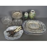 Lot to include a quantity of blue and white meat plates and serving dishes, studio pottery vases,