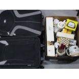 Lot to include photographic slides, a Halina slide viewer, two pieces of travel luggage,