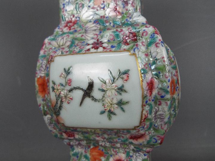 A Cantonese famille rose vase of square section, decorated with flowers and birds, - Image 9 of 16