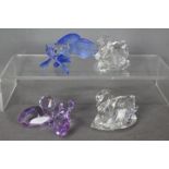 Swarovski - Four unboxed crystal animals comprising two swans,