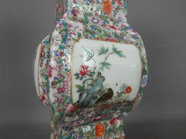 A Cantonese famille rose vase of square section, decorated with flowers and birds, - Image 15 of 16