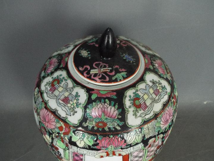 A large ginger jar and cover with floral decoration against a turquoise ground, - Image 9 of 11