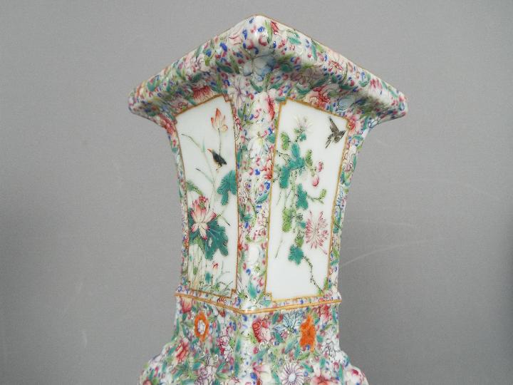 A Cantonese famille rose vase of square section, decorated with flowers and birds, - Image 16 of 16