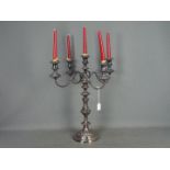 A large plated, five light candelabra, a