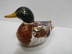 A Royal Crown Derby Mallard Duck with Silver stopper,