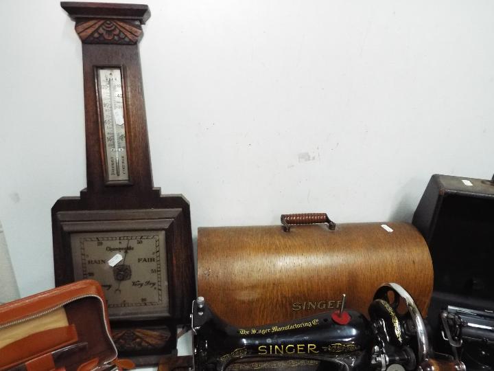 A good mixed lot to include Barometer, Singer sewing machine with case and key, - Image 2 of 3