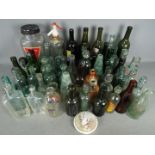 Vintage glassware comprising bottles, soda syphon, whisky bottle, decanter and similar, two boxes.