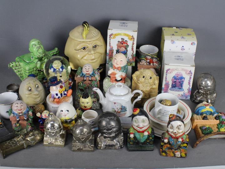 A collection of items relating to Humpty Dumpty to include teapot, biscuit barrel, ceramics,