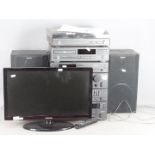 Sony stereo equipment including turntable and a Samsung 22" television.
