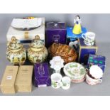 A mixed lot comprising crystal glassware and ceramics to include Nao, Oriental, Portmeirion,