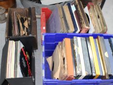 A collection of vinyl records, 78's and 33's, four boxes.