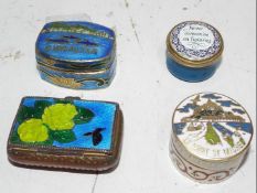 Four enamelled pill boxes,