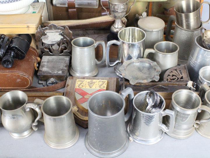 Lot to include ceramics, pewter tankards, cased binoculars, trophies, - Image 3 of 4