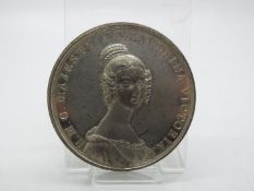 A white metal commemorative medal, Queen Victoria Coronation, designed by Joseph Davis,