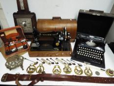 A good mixed lot to include Barometer, Singer sewing machine with case and key,