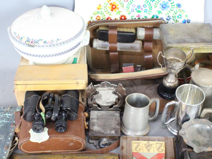 Lot to include ceramics, pewter tankards, cased binoculars, trophies, - Image 2 of 4