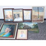 A collection of paintings and pictures, portraits, still life and similar, varying image sizes.