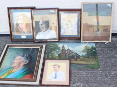 A collection of paintings and pictures, portraits, still life and similar, varying image sizes.