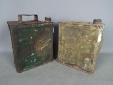 Two vintage fuel cans to include Shell Aviation Spirit and Pratts.