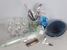 Mixed glassware to include rolling pin, ship in bottles, vintage Babycham glasses and similar.