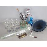 Mixed glassware to include rolling pin, ship in bottles, vintage Babycham glasses and similar.