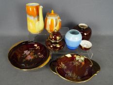 Four pieces of Carlton Ware Rouge Royale and three pieces of Shelley.