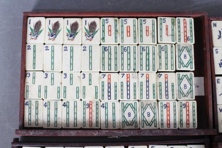 A vintage Mahjong set, wooden case with five drawers housing bone and bamboo tiles, - Image 13 of 16