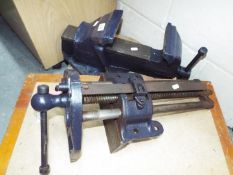 Vintage tools. 2 x Bench vice / Clamps. Longest is 59 cm overall length.