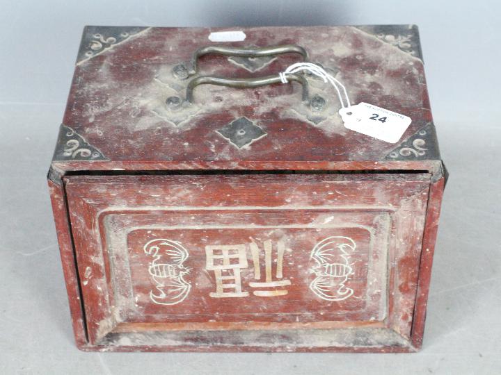 A vintage Mahjong set, wooden case with five drawers housing bone and bamboo tiles, - Image 6 of 16