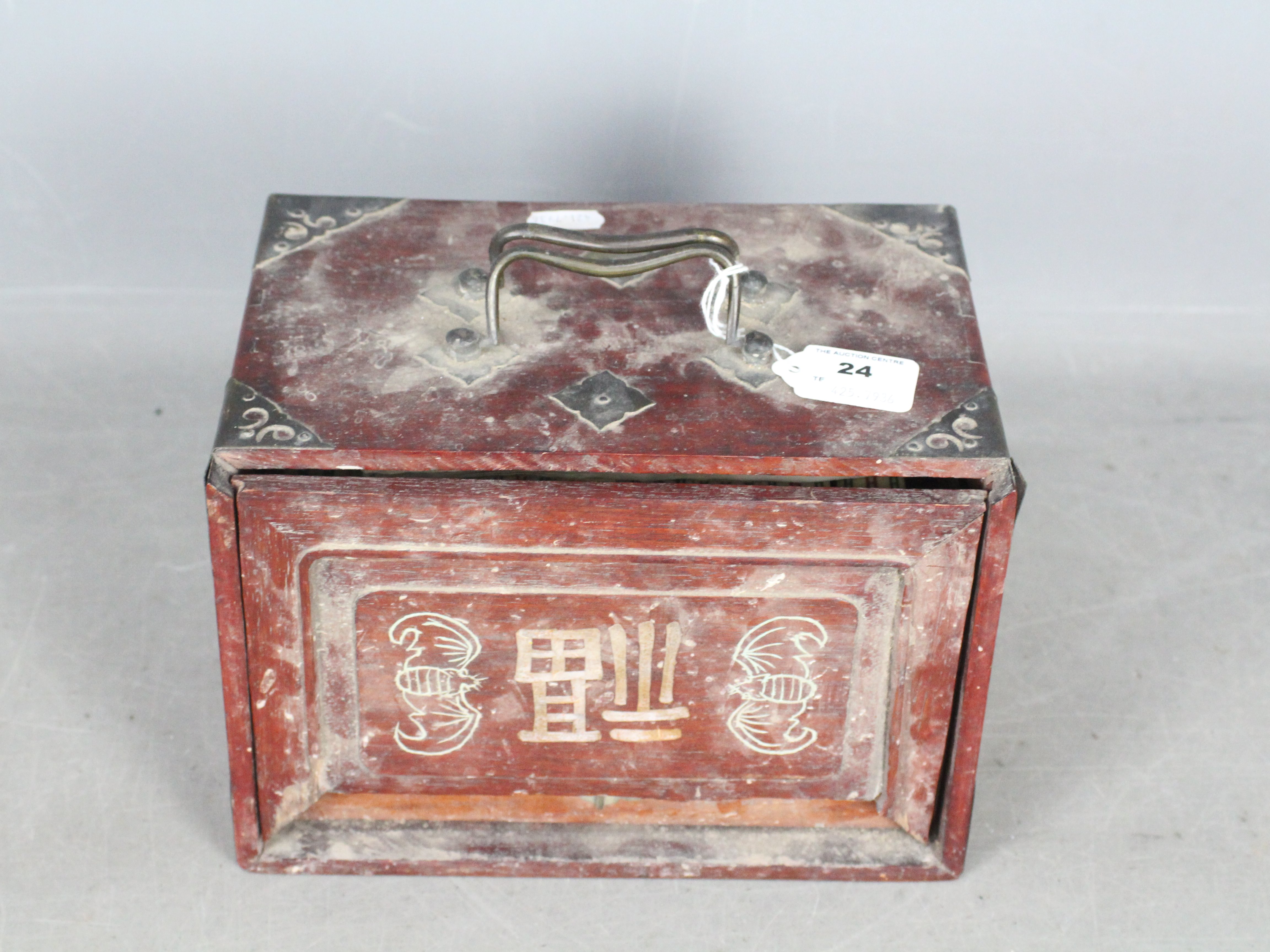 A vintage Mahjong set, wooden case with five drawers housing bone and bamboo tiles, - Image 7 of 16