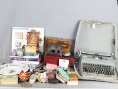 Lot to include Royal commemorative ephemera and scrap books, vintage portable typewriter,