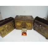 A lot comprising a brass covered box with Ship design,