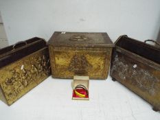 A lot comprising a brass covered box with Ship design,