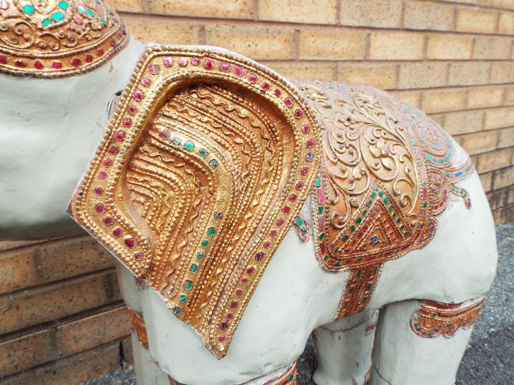 A Burmese ornately decorated articulated wooden elephant, from the Mandalay Puppet Theatre, - Image 3 of 7