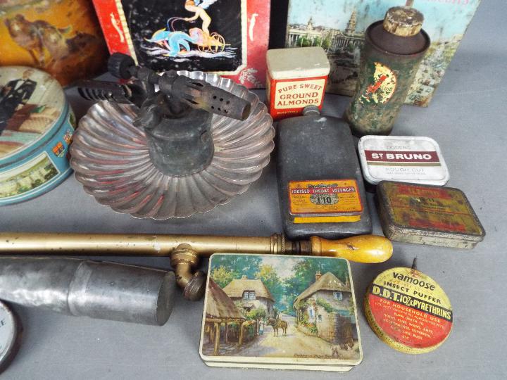 Lot to include vintage tins, plated ware, vintage blow torch, hip flask and similar. - Image 3 of 5