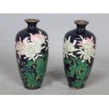 A pair of miniature cloisonné vases with floral decoration, each approximately 9 cm (h),
