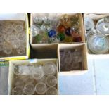 Five boxes of mixed glassware.