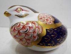 A Royal Crown Derby Amari Quail with gold stopper stopper,
