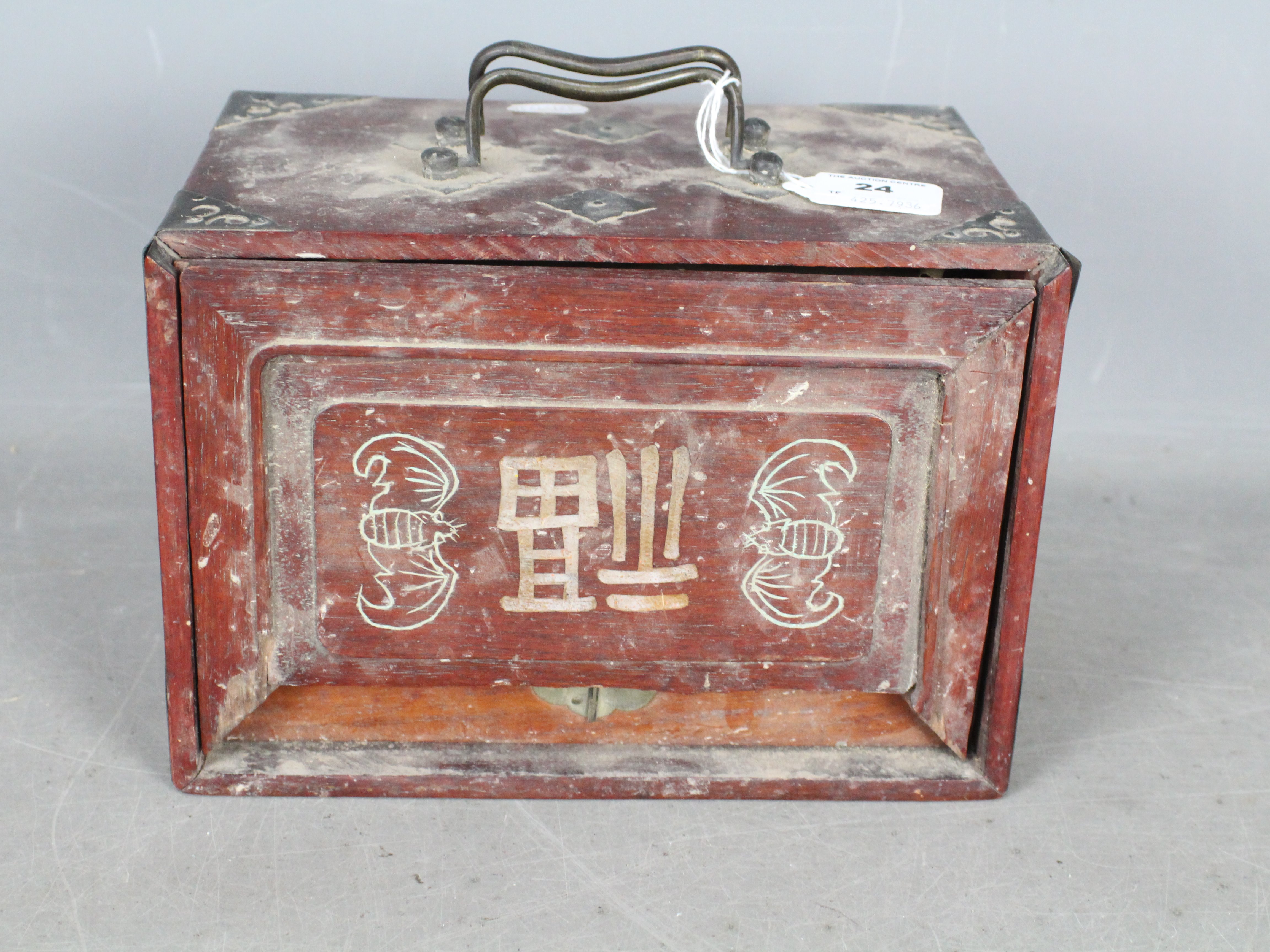 A vintage Mahjong set, wooden case with five drawers housing bone and bamboo tiles, - Image 9 of 16