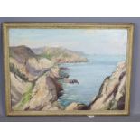 A framed oil on canvas, coastal landscap