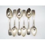 Six George IV silver tea spoons, London assay 1822, approximately 105 grams / 3.3 ozt all in.